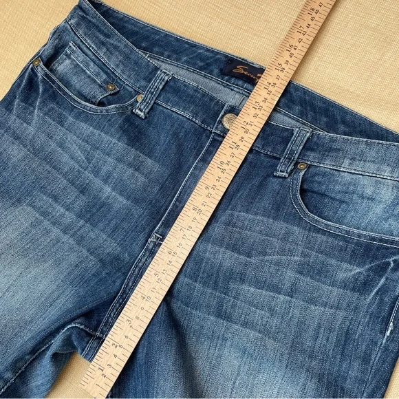 Seven Medium Blue Med Rise Whiskered Flared Jeans - Picture 10 of 16